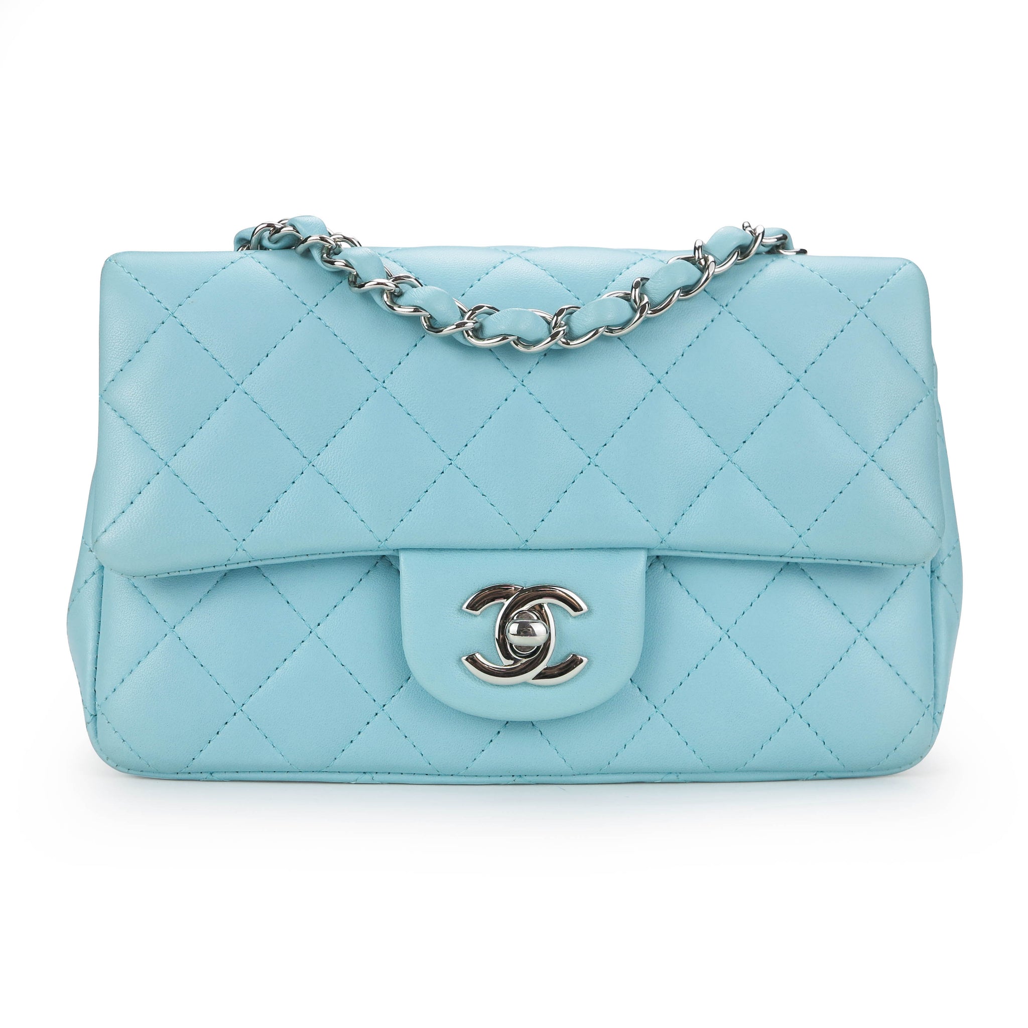 Chanel Blue Lambskin Square Mini Classic Flap Light Gold Hardware  Madison  Avenue Couture